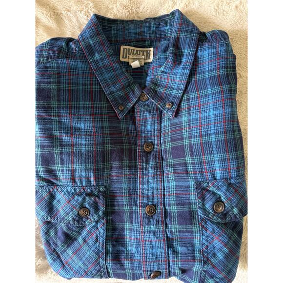 Men’s Duluth Trading Co Blue Green Red Plaid Cotton Button Up size 2XL - Picture 7 of 7